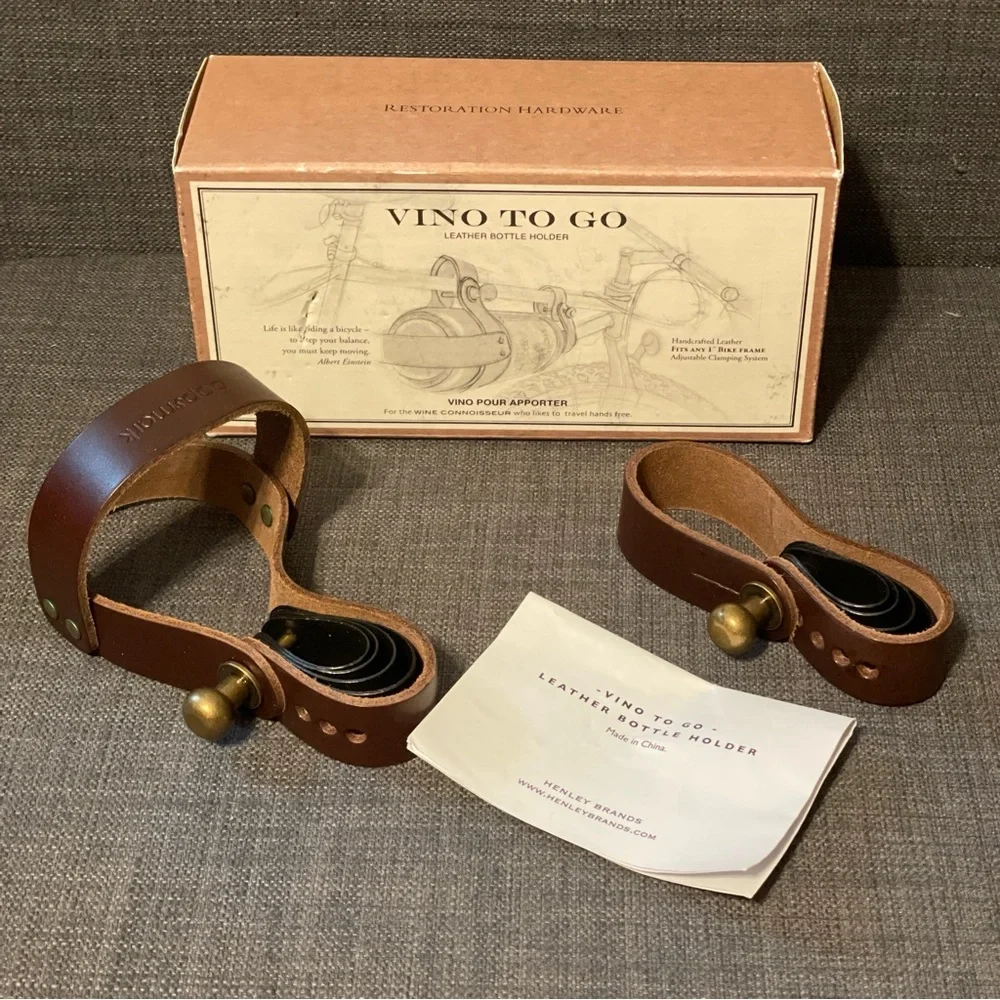 Restoration Hardware Vino To Go Bicycle Wine Bottle Holder Carrier Leather